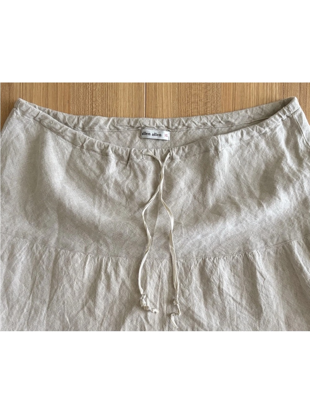 Allen Allen Tiered Linen Skirt XL Beige Drawstring Waist Neutral Prairie Cottage - Picture 3 of 7